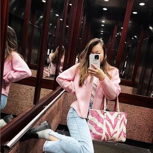 Pink and white coach tote bag